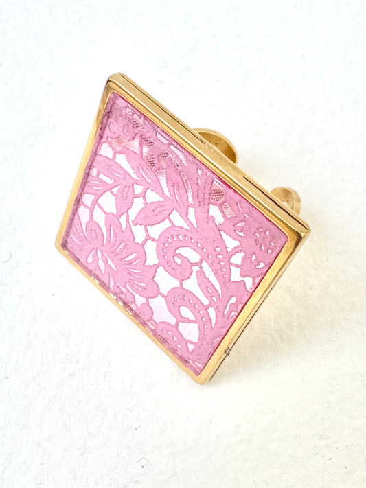 Pink Lace Etched Mirror Cocktail Ring