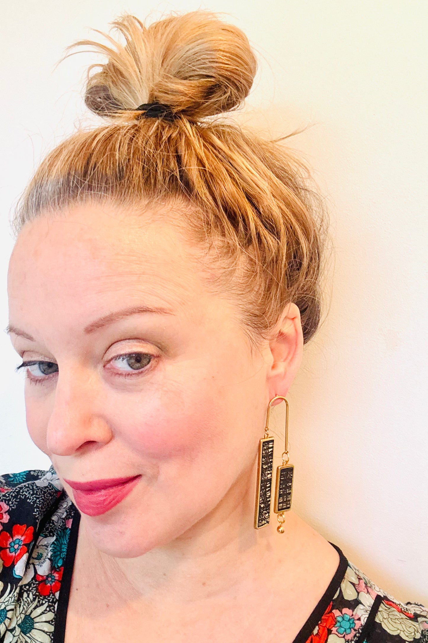 Gold and Black Dangle Earring