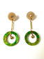 Green and Gold Double Hoop Dangle Earring 7cm x 3cm x 0.6cm