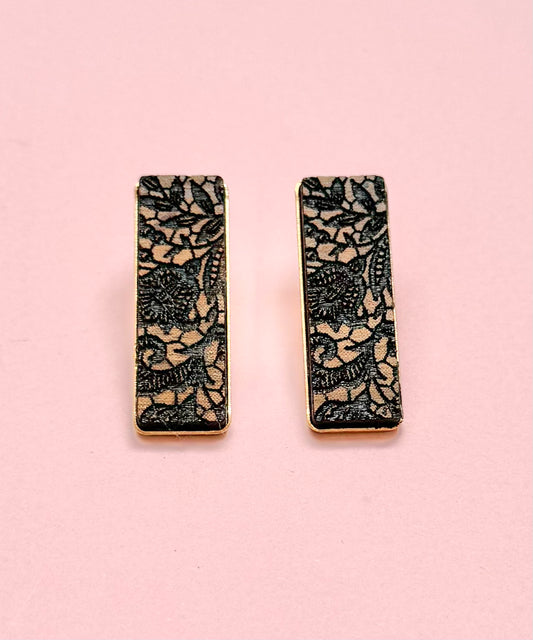 Wooden Lace Pattern Stud Earring 3.5cm x 1cm