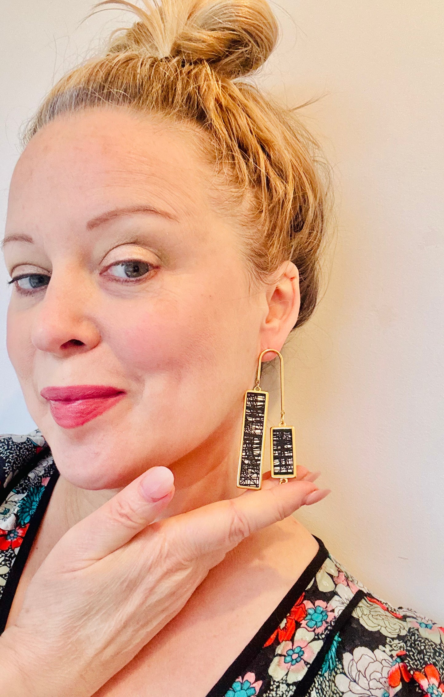 Gold and Black Dangle Earring