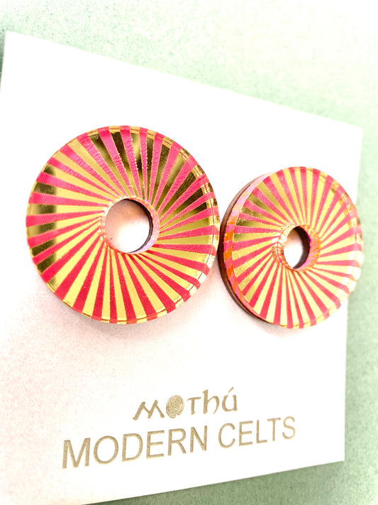 Pink and Gold Swirl Large Stud Earring 5cm x 5cm x 0.6cm