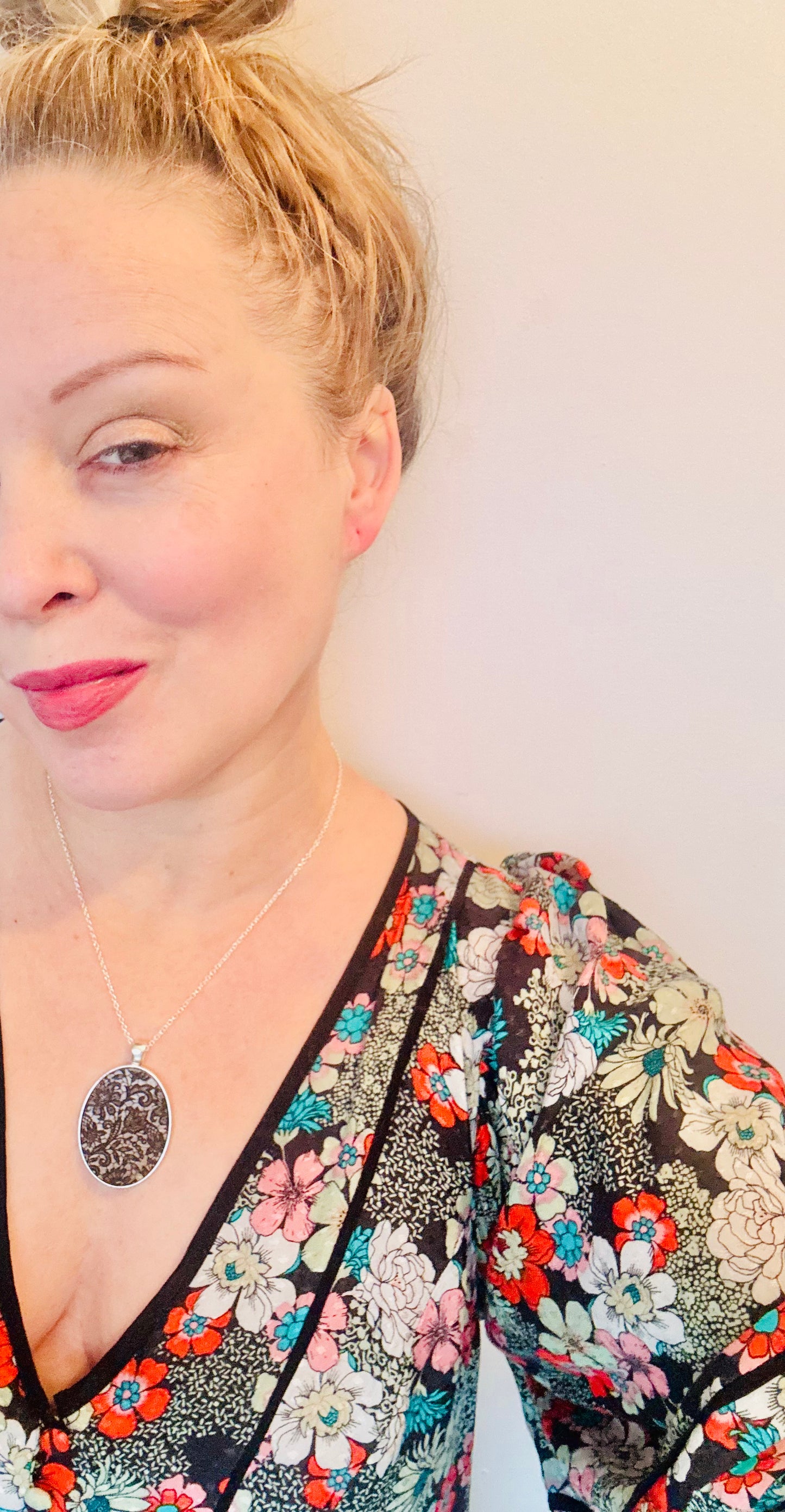 Silver Pendant Necklace, Lace Etching