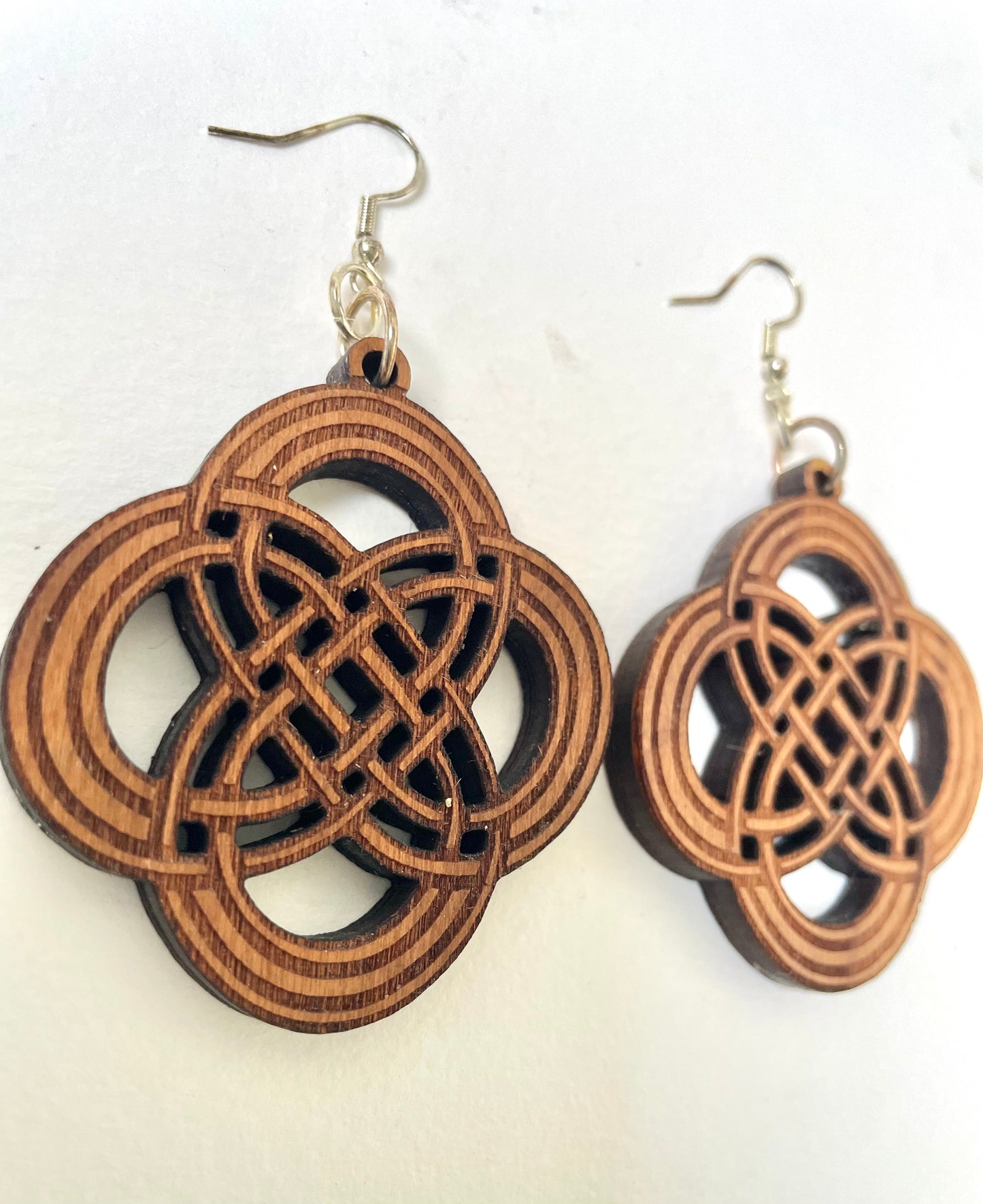 Large Wooden Dangle Earrings, Ancient Celtic Cross, Sterling Silver Attachment 6.5x5x0.6cm