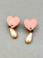 Pink Shamrock Heart Stud Earrings with large pearl 3.5cm x 2cm x 0.6cm