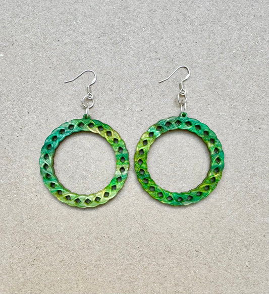 Green Celtic Hoop & Silver Dangle Earring 6.5cm x 5.5cm x 0.6cm