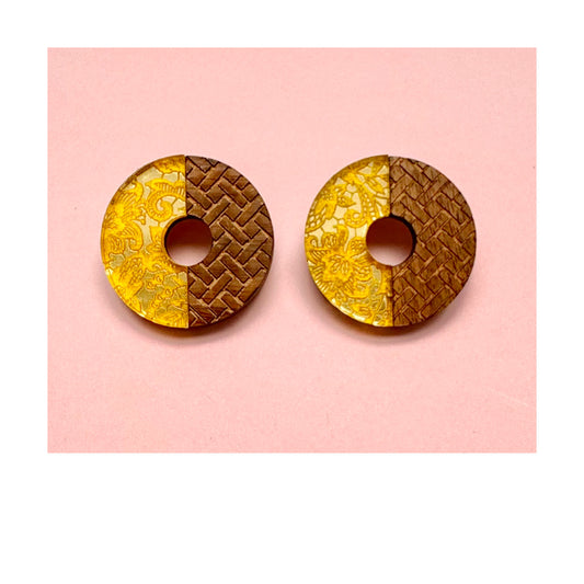 Mirror & Wood Stud Earring