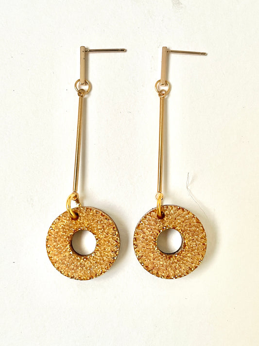 Glitter Gold mini hoop and gold bar dangle earring 7cm x 1.5cm x 0.6cm