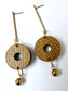 Wooden Dangle Hoop Earring, Celtic Pattern, Gold Bar and Bead 8cm x 2.5cm x 0.8cm