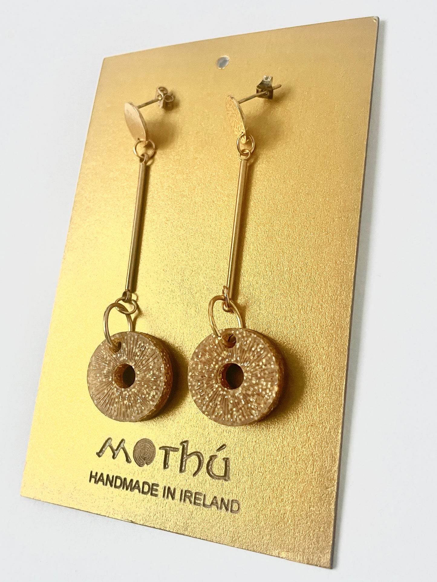 Glitter Gold Drop Hoop Earring, Gold Plated Brass, Length 7cm x 2cm x 0.6cm
