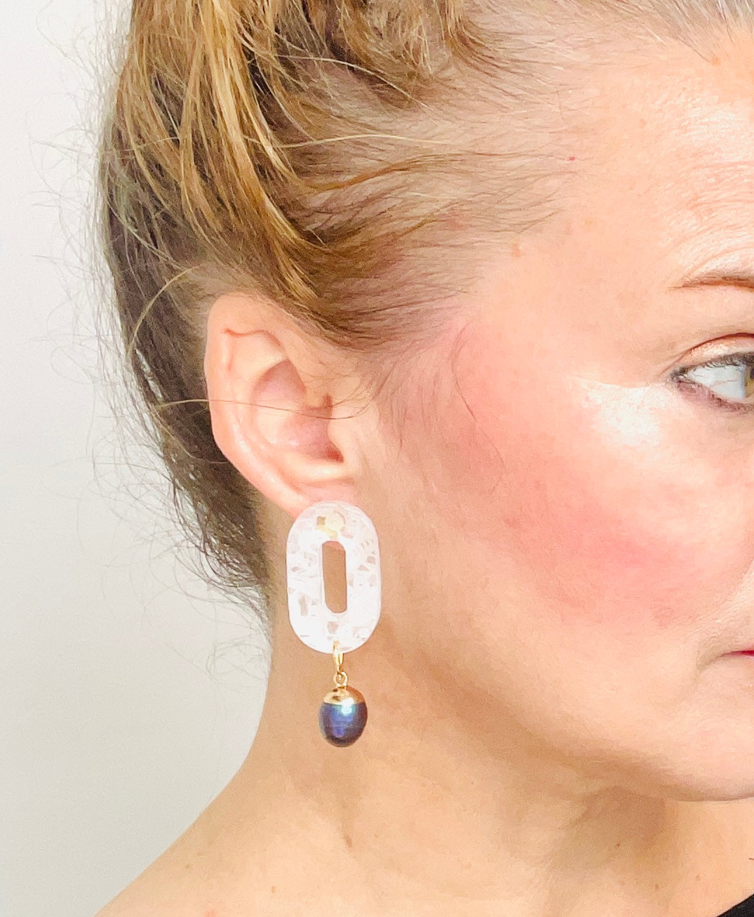 Lace Pattern, Clear Acrylic Dangle Earrings with drop bead 5cm x 2.5cm x 0.7cm