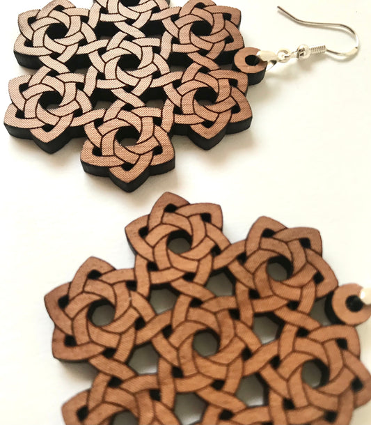 Celtic Knot Cherry Wood and sterling silver Boho Earrings