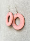 Pink Celtic Etched, Boho Hoop, Dangle Earrings
