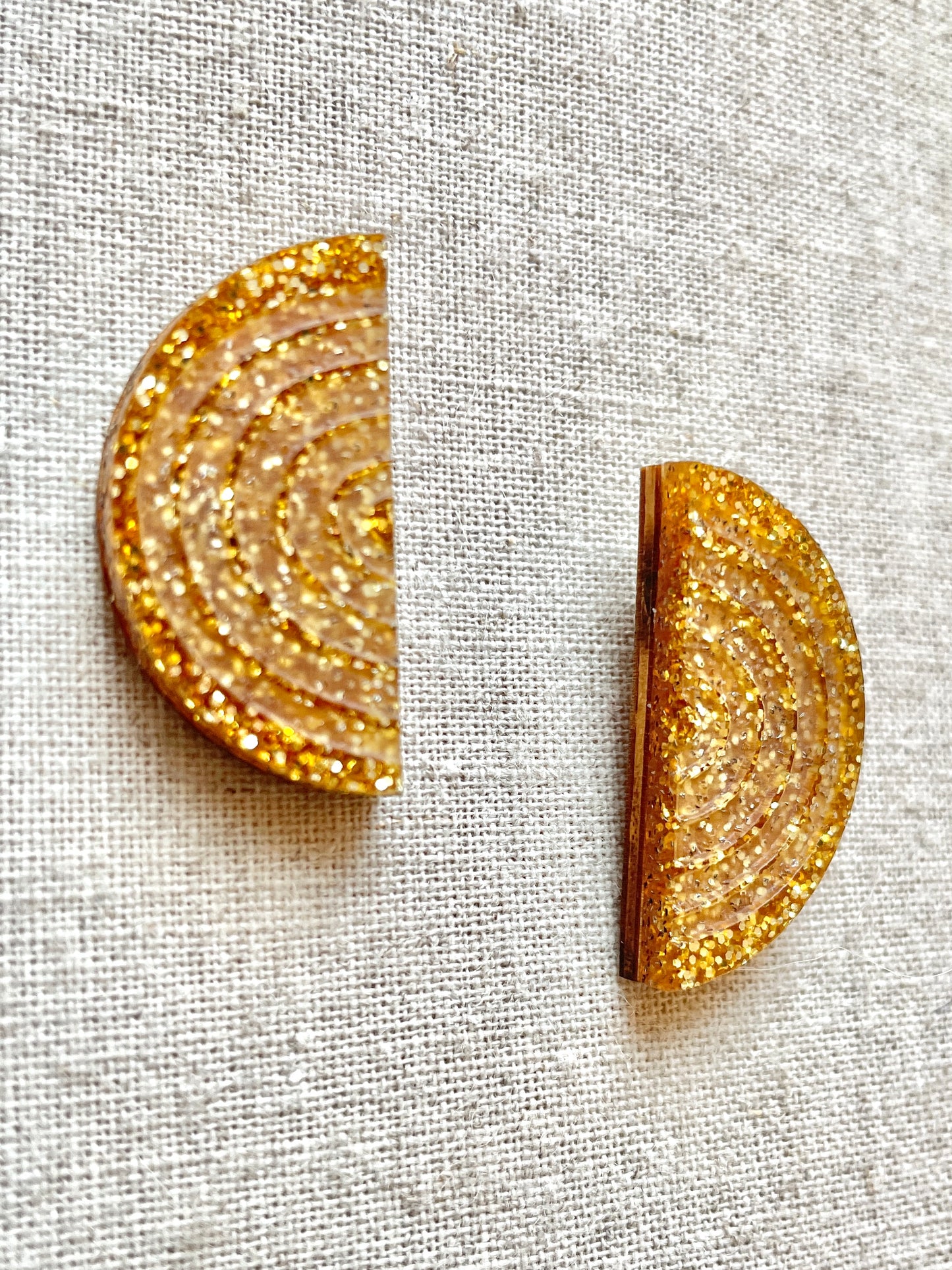 Gold Half Circle Large Stud Earrings 3cm x 2.5cm x 0.6cm