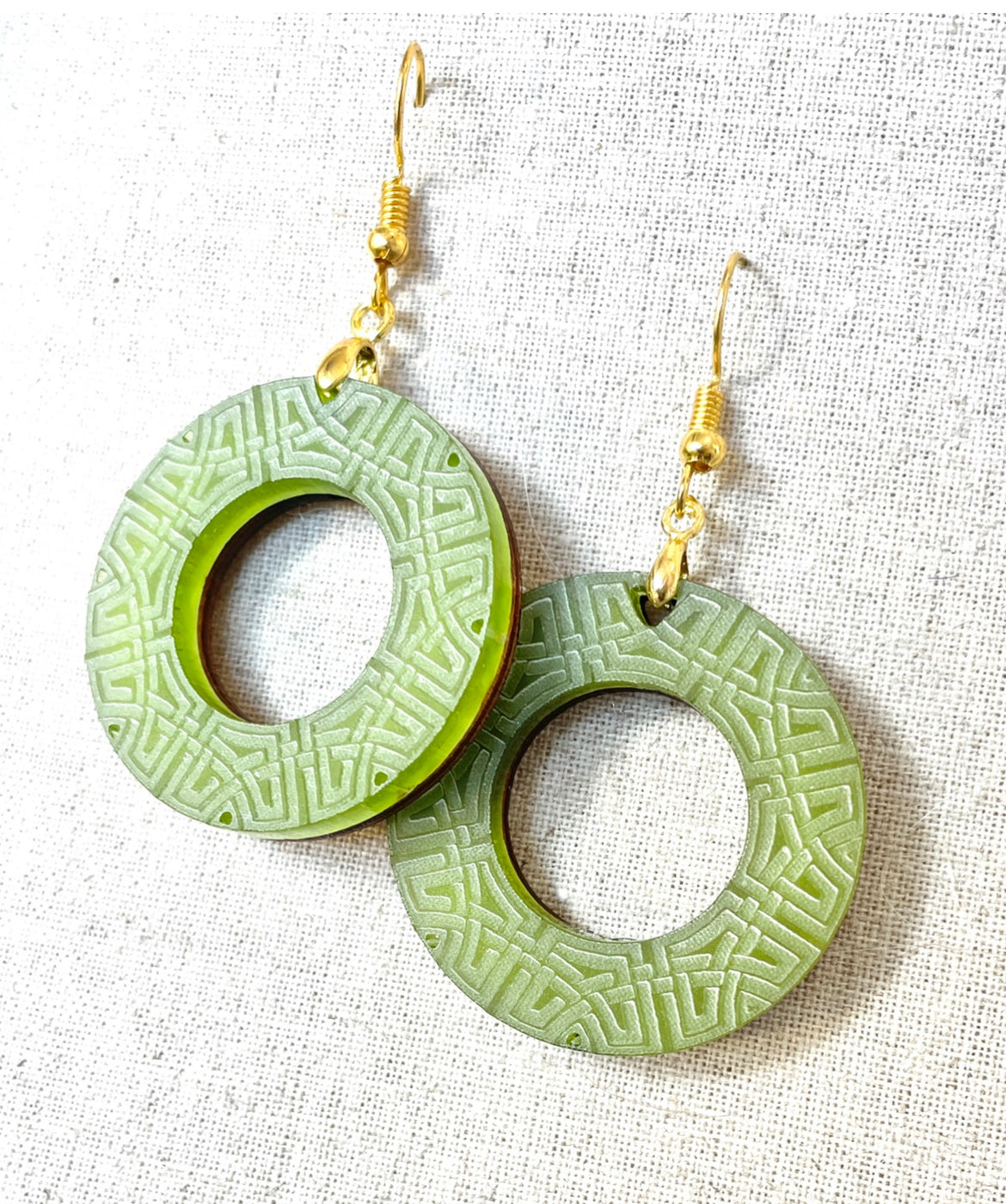 Green Engraved Celtic Hoop Dangle Earring