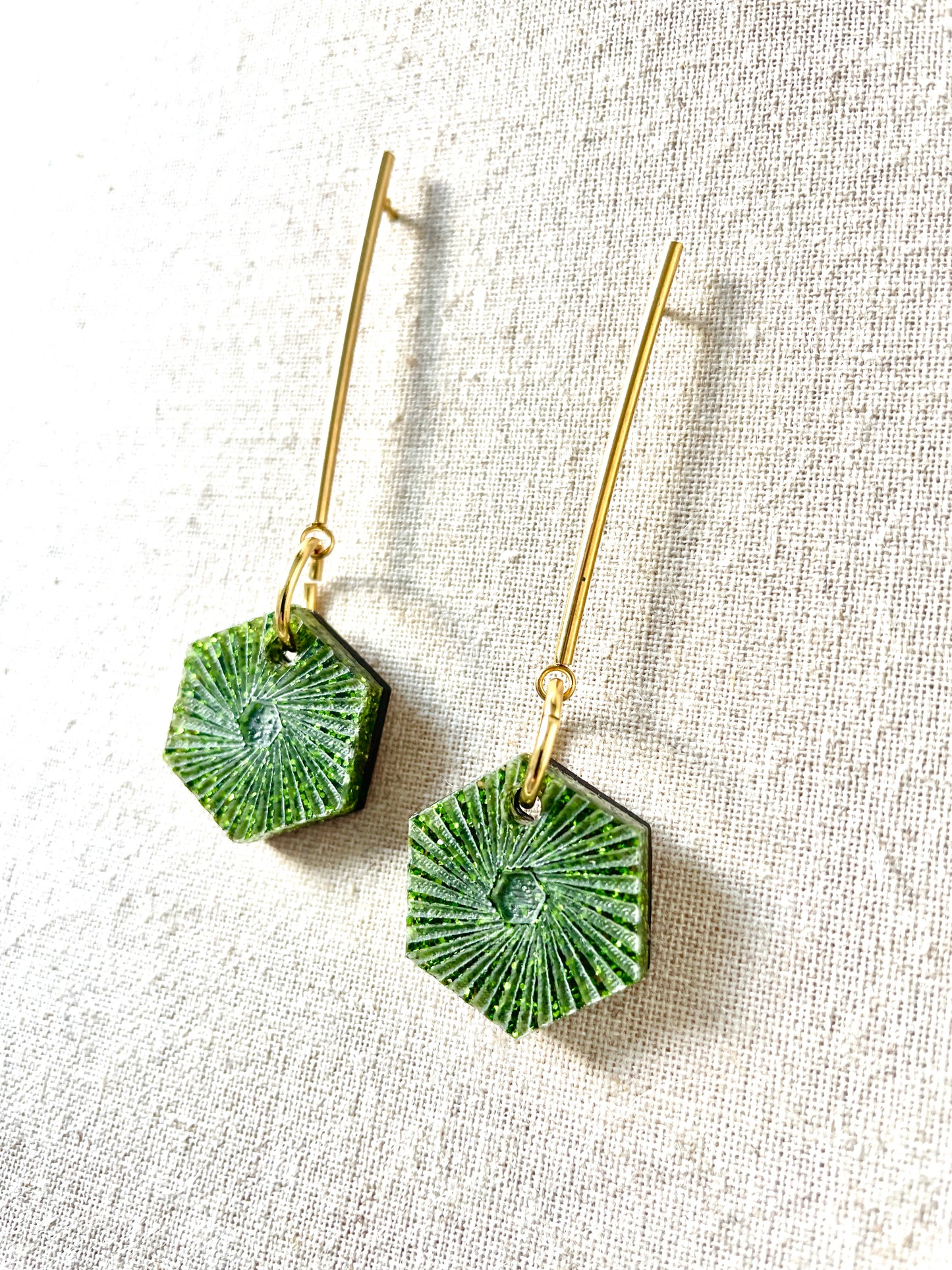 Green and Gold Dangle Earring