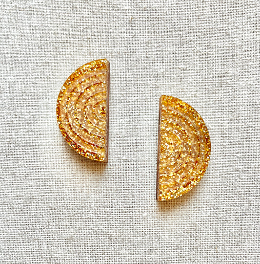 Gold Half Circle Large Stud Earrings 3cm x 2.5cm x 0.6cm