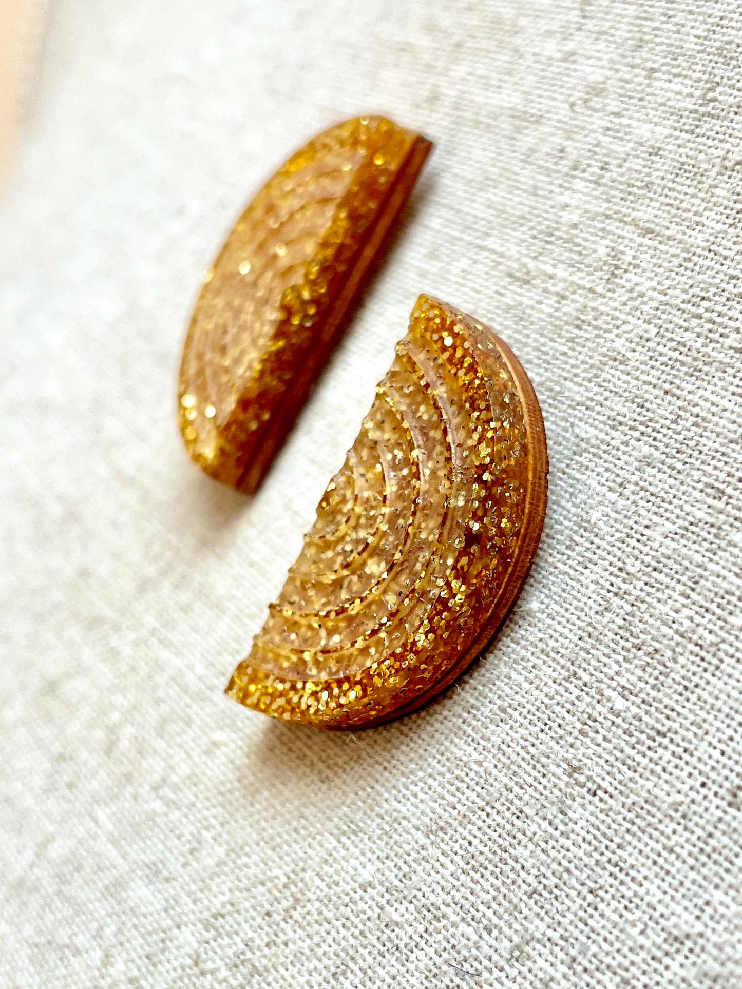 Gold Half Circle Large Stud Earrings 3cm x 2.5cm x 0.6cm
